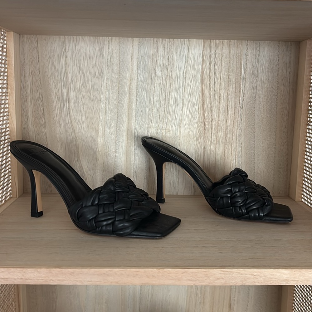 Marc Fisher Black Braided Mule Heels - 7 - Picture 4 of 7